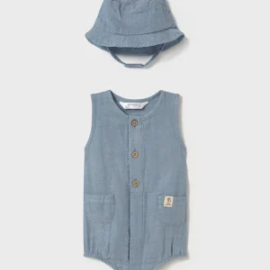 Barboteuse bleu denim + chapeau