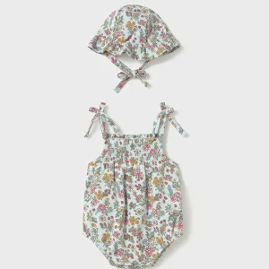 Barboteuse fleurie Jade + chapeau