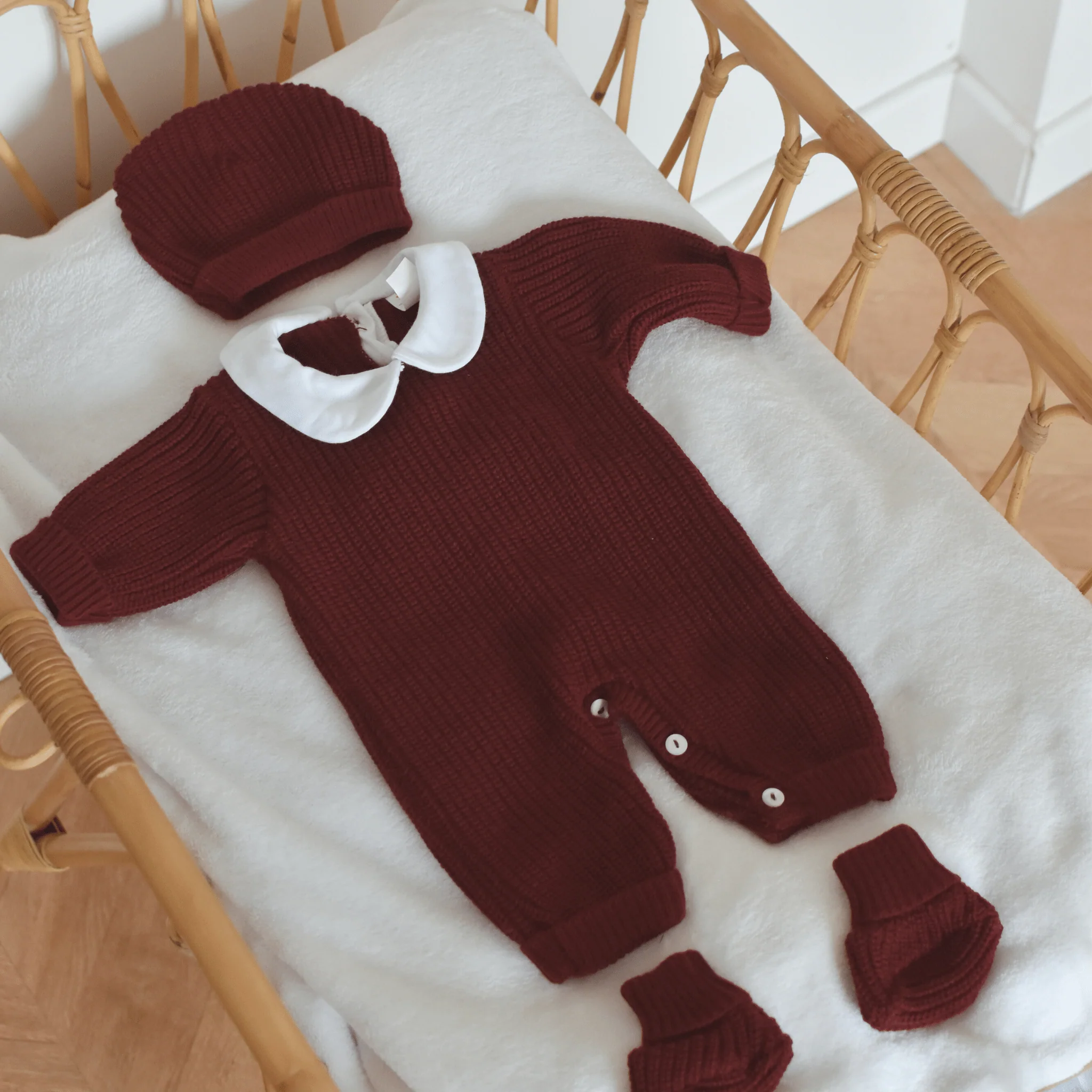 Combinaison tricot bébé à col Claudine - Ensemble 3 pièces – Image 5