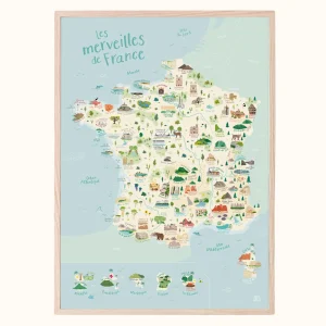 Affiche Illustrée A3 |  Carte des Merveilles de France + Cherche et Trouve