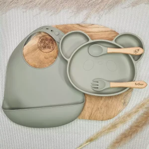 Coffret Repas Bébé Panda Personnalisé – Assiette, Couverts et Bavoir