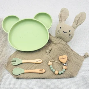 Coffret Repas Bébé Ourson Personnalisé – Cadeau de Naissance Original