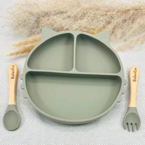 Coffret Repas Bébé Personnalisé – Assiette Chat & Couverts Gravés