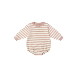 Barboteuse bouffante à col rond - Rayures roses