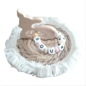 Anneau de Dentition Personnalisé Biche 🦌 : Bois Naturel et Perles Silicone