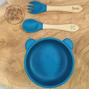 Bol à Ventouse Panda & Couverts Personnalisés en Silicone – Repas Bébé Sécurisé