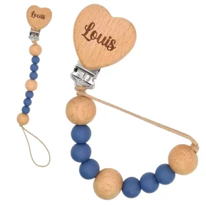 Attache Tétine Personnalisée Forme Cœur en Silicone – Douce et Sûre