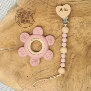 Coffret Bébé Personnalisé – Attache Tétine & Anneau Couronne
